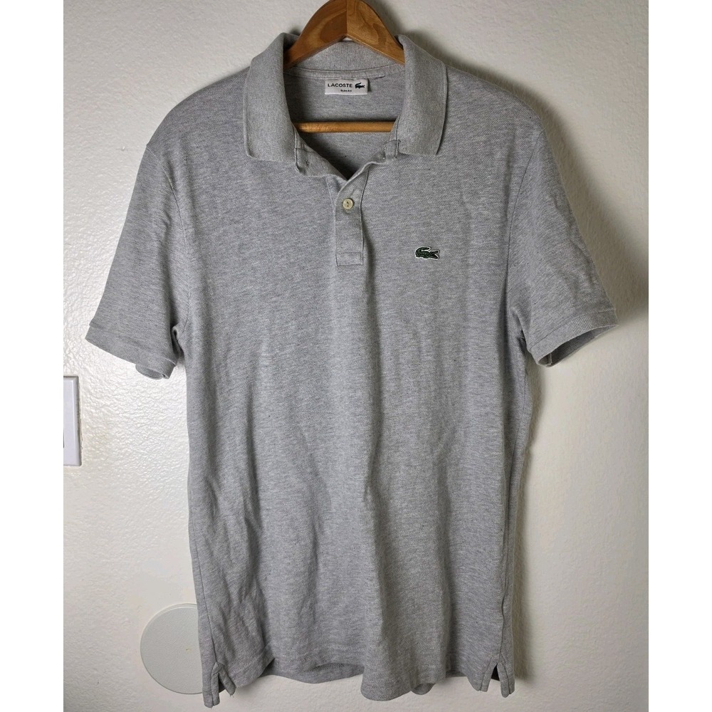 Lacoste Polo Shirt Men's S Heather Gray Slim Fit 100% Cotton Pique Preppy